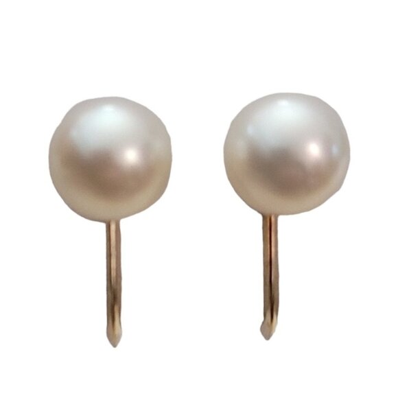 14K Yellow Gold Genuine Pearl Screw Back Earrings E921 - Picture 2 of 11
